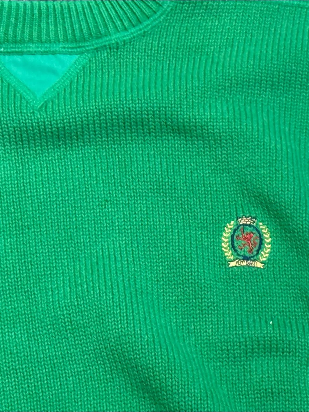 Vintage 90s Tommy Hilfiger Green Crest Cotton Sweater – Men’s Large